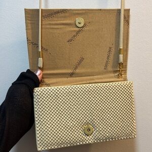 Whiting & Davis Cream Clutch with Gold Details